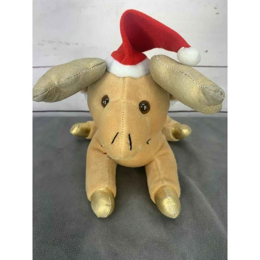 Christmas Reindeer Wearing a Santa Hat Plush stuffed‎ animal toy